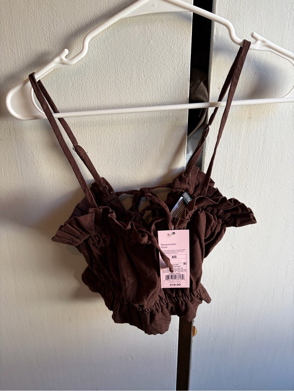Women’s Ruffled Brown Cropped Cami Top - XS